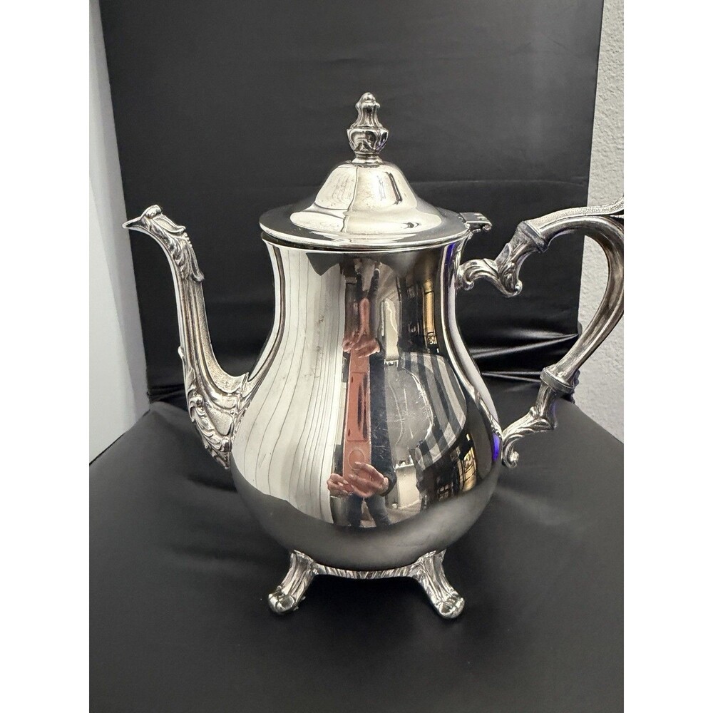 Vintage Silver Plated Teapot Coffee Pot Ornate Feet Handle